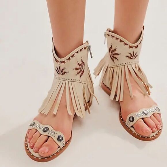 Free People Ash Dakota Fringe Sandals - White - Picture 3 of 10